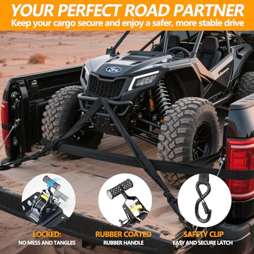 Hifybaty 2PCS Retractable Tie Down Straps for 2015-2025 Ford F150, Retractable Ratchet Straps 10 Ft Self Retracting Tie Down with Boxlink Plates Mounted Brackets Bed Mount Heavy Duty Bolt on - Image 4