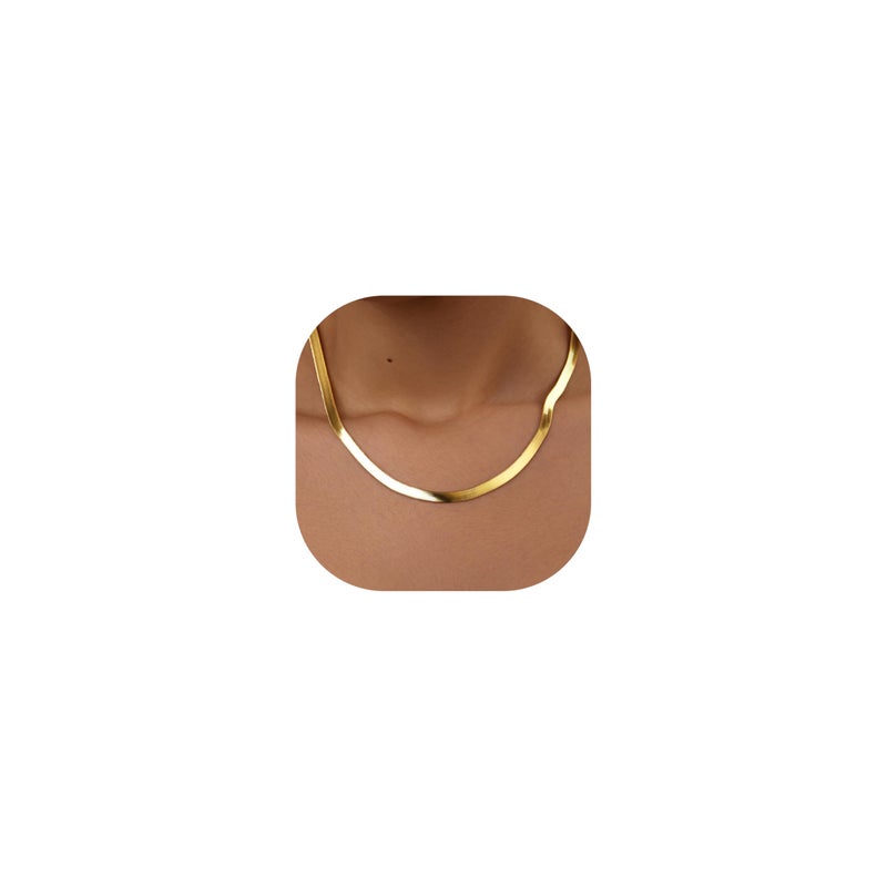 WomenGifts Chunky Gold Stack Herringbone Necklace for Women â€“ 14K Gold Plated Dainty Snake Chain Choker, Trendy Simple Long Layered Jewelry Non Tarnish, 14, 16, 18 Inch Thin & Chunky Options, Gift for Her - Image 1