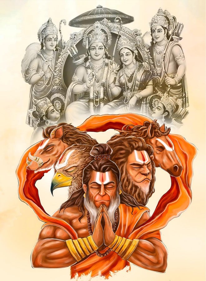 Roostaflag Panchmukhi Hanuman Poster | Panchmukhi Hanuman Sticker | Panchmukhi Hanuman Wall Poster | Panchmukhi Hanuman Ji Sticker | Panchmukhi Hanuman Poster Big Size | Panchmukhi Lord Hanuman Posters for Room Decoration - Image 1