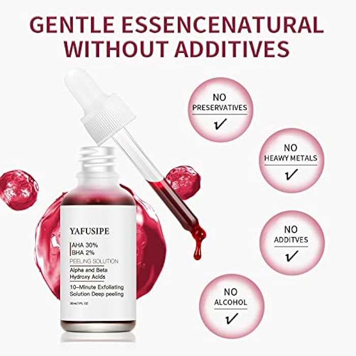 YAFUSIPE AHA 30% + BHA 2% Peeling Solution Exfoliating Chemical Skin Peel for Face at Home Facial Mask Red Peeling BHA Liquid Exfoliant Acid Peels Salicylic Acid Exfoliators Acid Peel for Face 1Floz - Image 5
