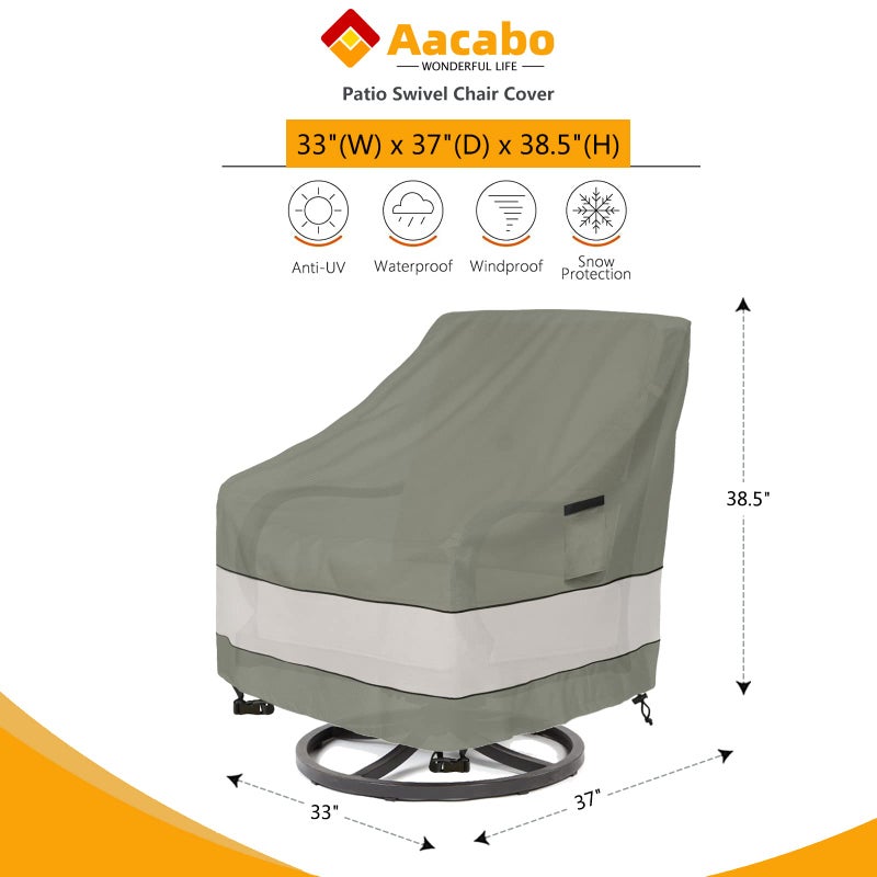 Aacabo Patio Chair Covers Waterproof Patio Furniture Covers,33W x 37D x 38 H Inches Outdoor Swivel Chair Cover 2 Pack -Grayish Green - Image 2