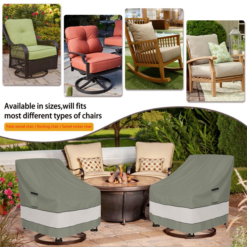 Aacabo Patio Chair Covers Waterproof Patio Furniture Covers,33W x 37D x 38 H Inches Outdoor Swivel Chair Cover 2 Pack -Grayish Green - Image 5