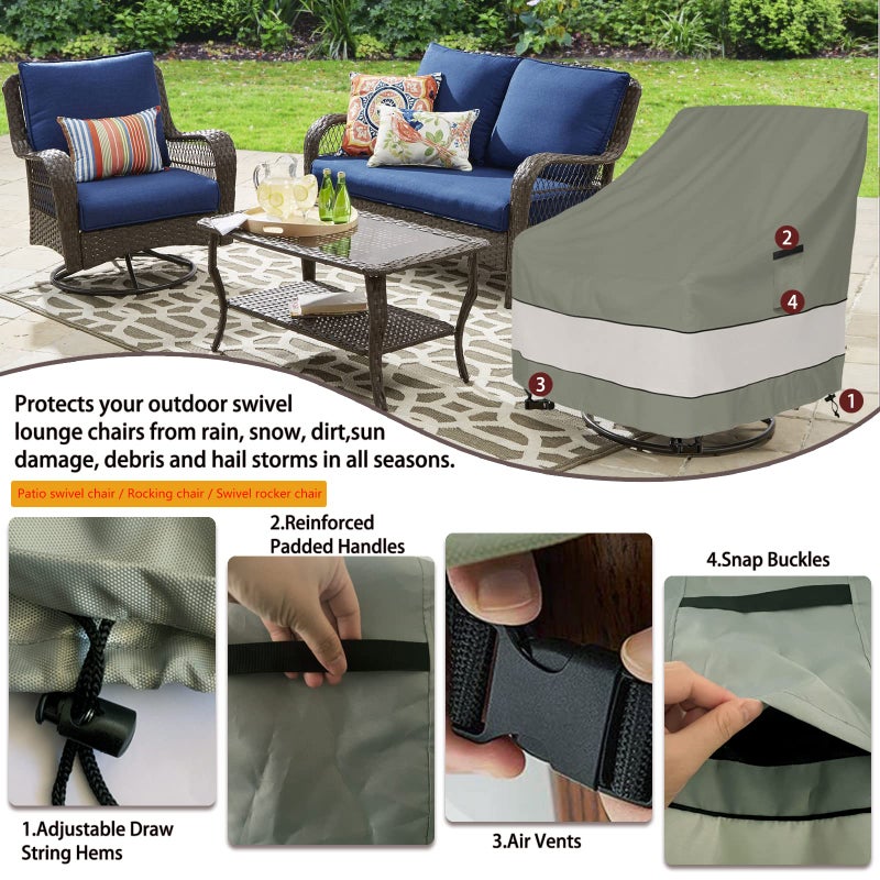 Aacabo Patio Chair Covers Waterproof Patio Furniture Covers,33W x 37D x 38 H Inches Outdoor Swivel Chair Cover 2 Pack -Grayish Green - Image 4