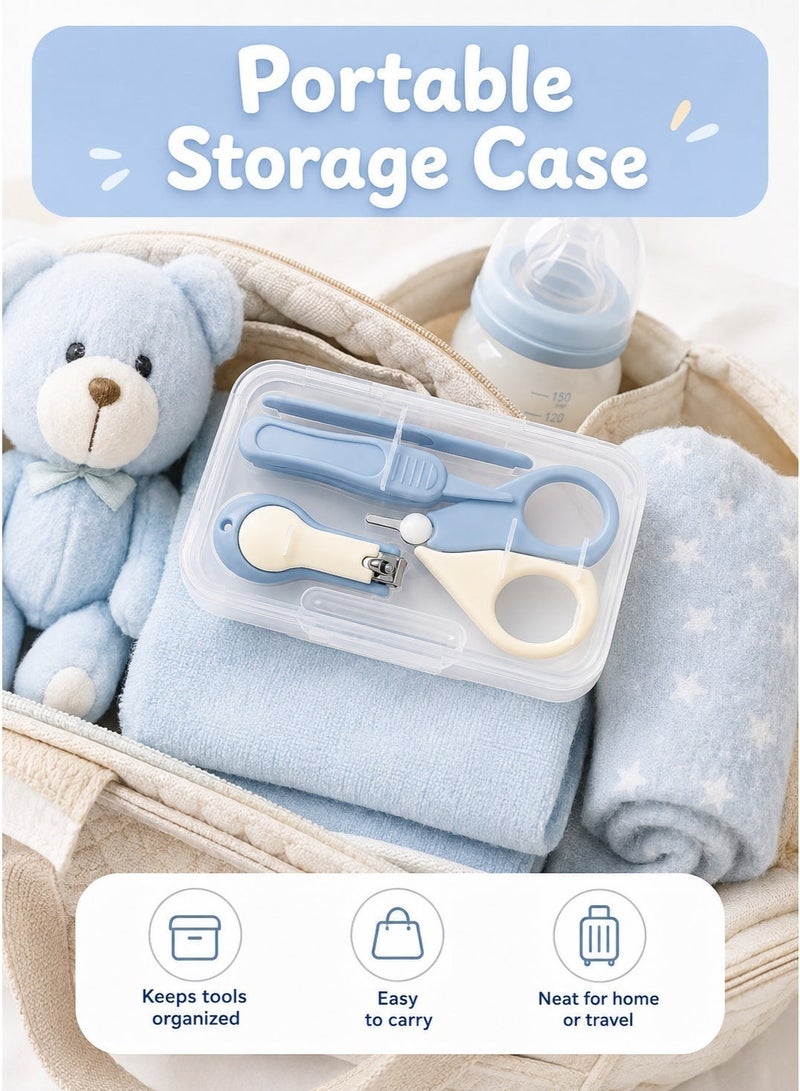 Noyra Baby Nail Care Set 4 Tools with Storage Case Nail Clipper Rounded Tip Scissors Tweezers Glass Nail File for Infants and Toddlers Blue - Image 4