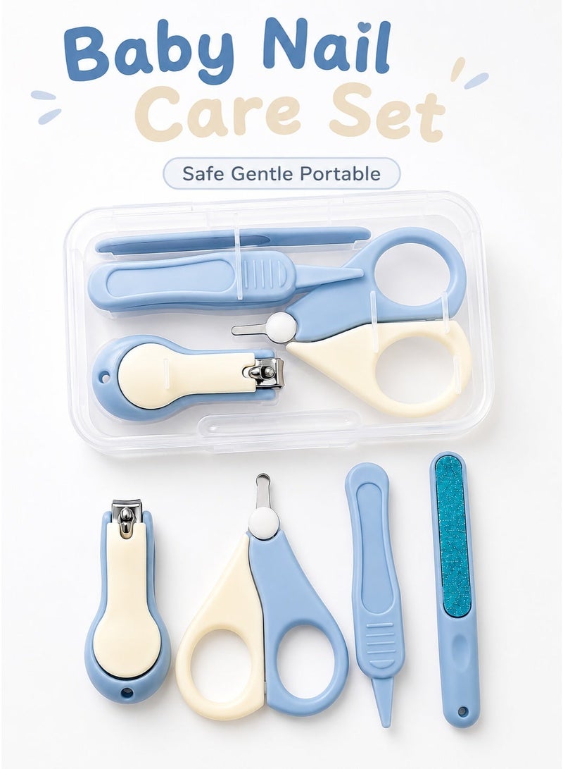 Noyra Baby Nail Care Set 4 Tools with Storage Case Nail Clipper Rounded Tip Scissors Tweezers Glass Nail File for Infants and Toddlers Blue - Image 5