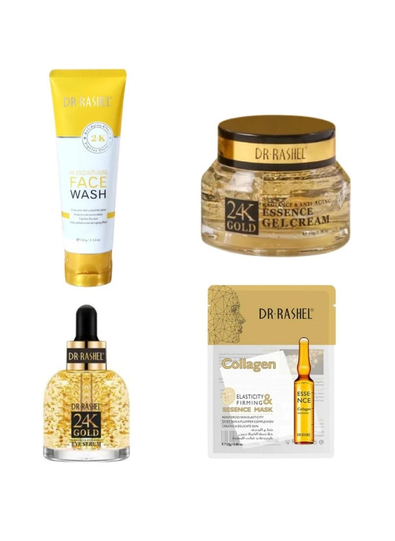 DR. RASHEL Combo - Dr. Rashel 24K Gold Face Wash, Gel Cream, Eye Serum & Essence Mask  - Image 1