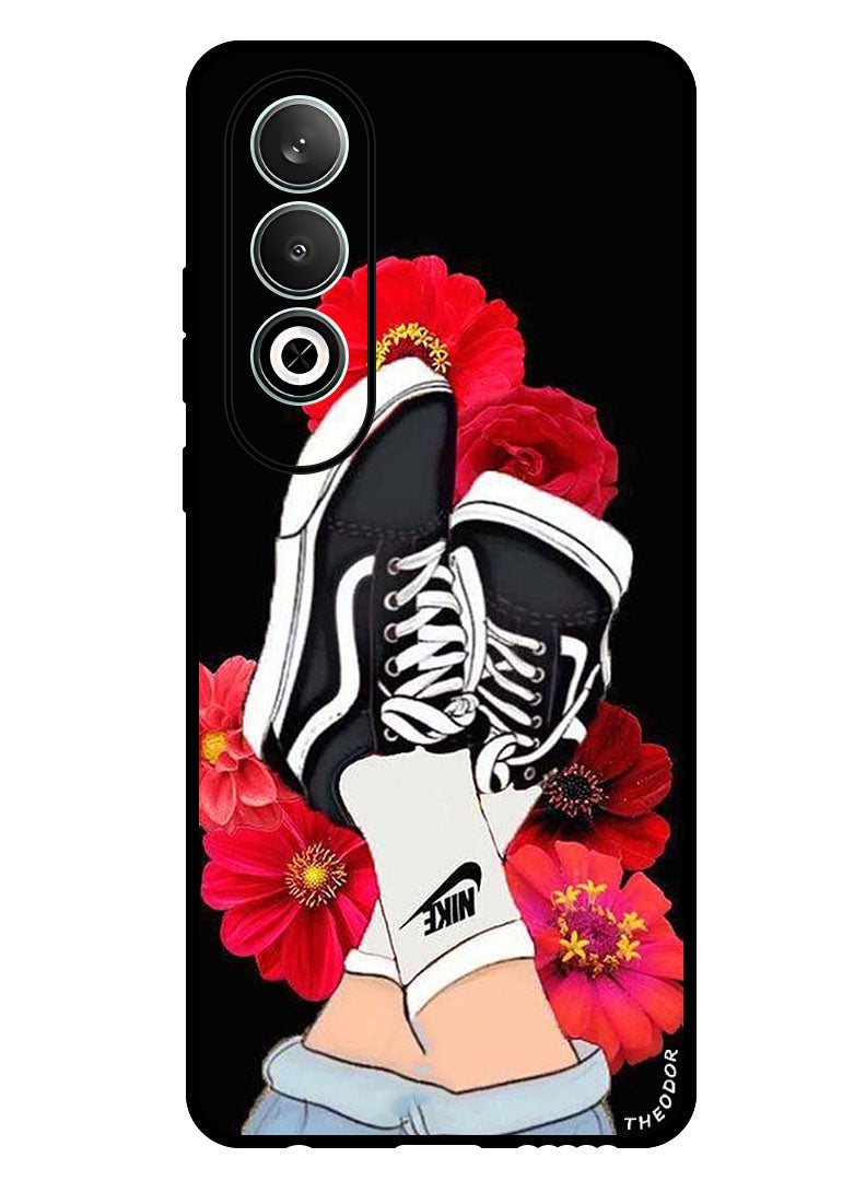 Theodor Protective Case Anti Scratch Shock Proof Bumper Cover For OnePlus Nord CE 4 Feet & Red Flower - Image 1