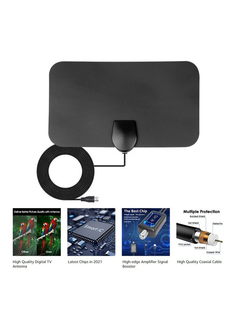 Generic - 8K 4K HDTV Antenna with 500-Mile Booster - DVB-T Aerial for Indoor Use - HD Flat Active Antenna with 25DBi High Gain - VHF UHF Reception - Compatible with TV Box - Image 1