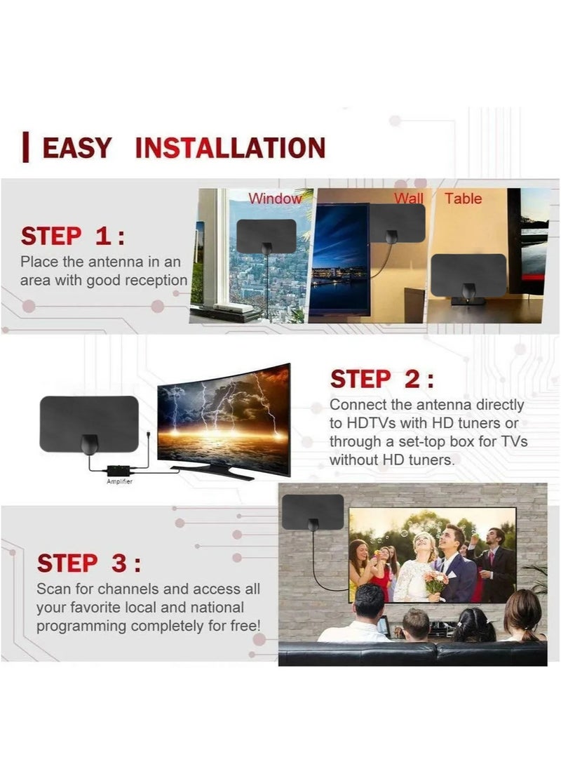 Generic - 8K 4K HDTV Antenna with 500-Mile Booster - DVB-T Aerial for Indoor Use - HD Flat Active Antenna with 25DBi High Gain - VHF UHF Reception - Compatible with TV Box - Image 1