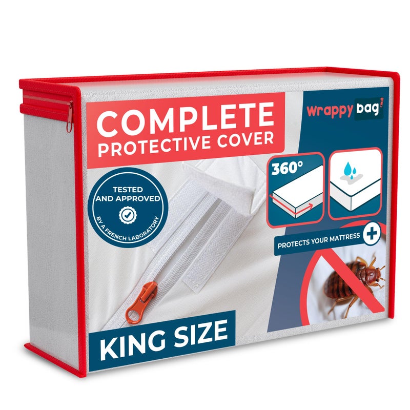 WRAPPYBAG Bed Bugs Mattress Protector  Mattress Cover  Zipped Mattress Protector  Waterproof  Cotton Surface  King Size