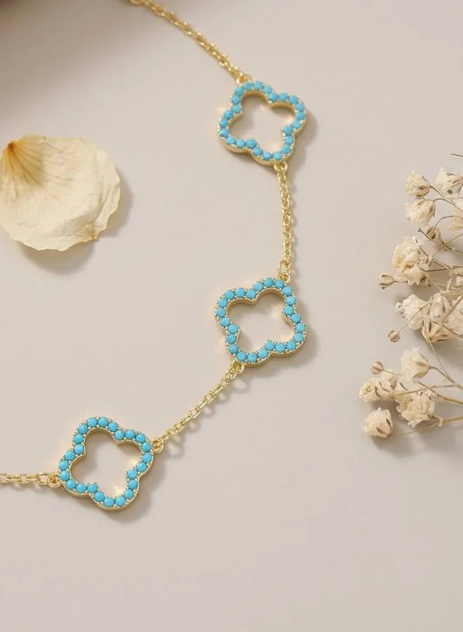 Take Two Gold Tone Turquoise Clover Link Bracelet