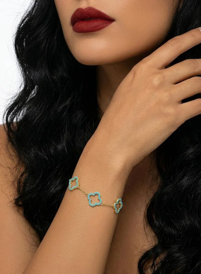 Take Two Gold Tone Turquoise Clover Link Bracelet