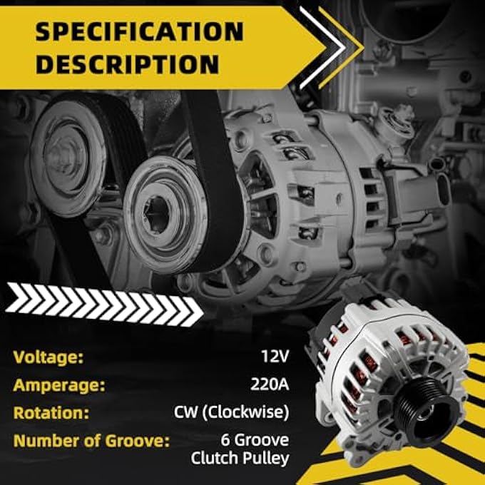 HXYBBGS FG23S065 06E903023B Alternator Compatible with Audi Q7 2013 2014 2015 V6 3.0L GAS Supercharged 12V 220A CW 6-Groove Replace 11821 6E903023B A3123 439816 440470 - Image 3