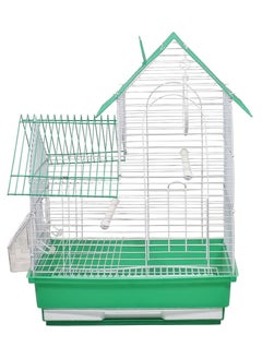 NNC PETS Bird cage for Lovebirds, Canaries, Finches, and small birds, House design bird cage with Carrying handle, Multiple perches, Feeding bowls, and Removable tray 47 cm (Green)  - Image 1