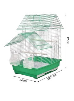 NNC PETS Bird cage for Lovebirds, Canaries, Finches, and small birds, House design bird cage with Carrying handle, Multiple perches, Feeding bowls, and Removable tray 47 cm (Green)  - Image 2