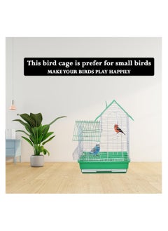 NNC PETS Bird cage for Lovebirds, Canaries, Finches, and small birds, House design bird cage with Carrying handle, Multiple perches, Feeding bowls, and Removable tray 47 cm (Green)  - Image 3