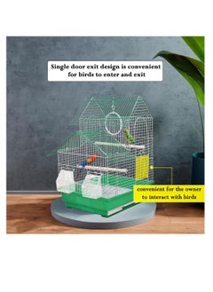 NNC PETS Bird cage for Lovebirds, Canaries, Finches, and small birds, House design bird cage with Carrying handle, Multiple perches, Feeding bowls, and Removable tray 47 cm (Green)  - Image 4