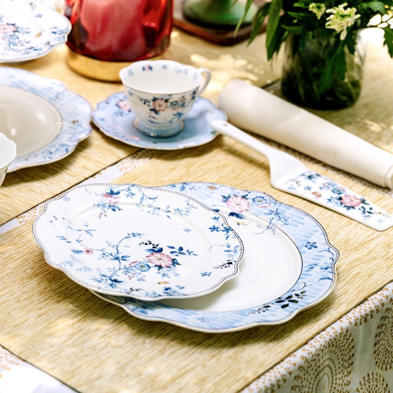 Vigneto | Spring Meadows Snack Set (1 Serving Plate, 6 Quarter Plates, 1 Server) | Finest Premium Porcelain | Luxury Floral Tableware - Image 2