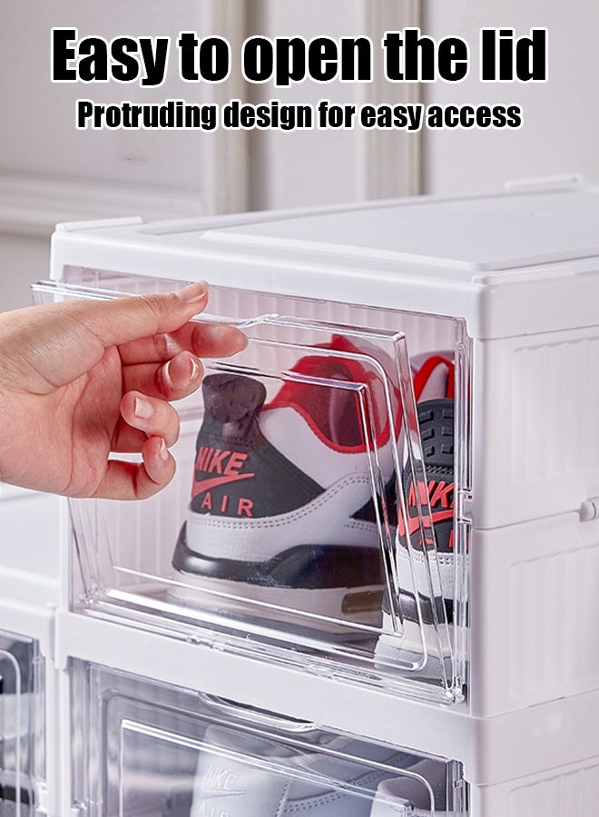6-tier foldable shoe rack for closet storage boxes Transparent shoebox stackable - white - Image 5