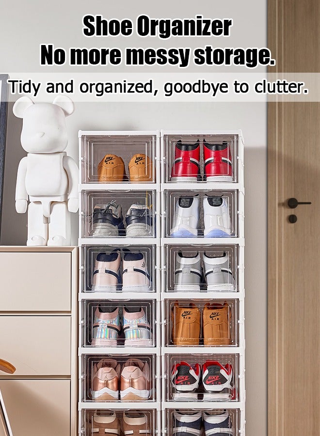 6-tier foldable shoe rack for closet storage boxes Transparent shoebox stackable - white - Image 4