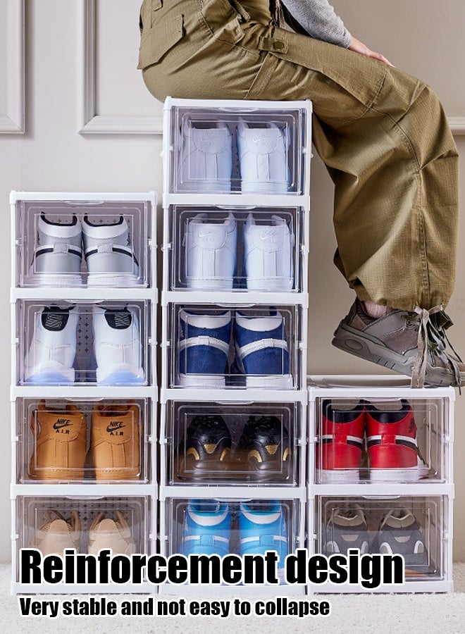 6-tier foldable shoe rack for closet storage boxes Transparent shoebox stackable - white - Image 3