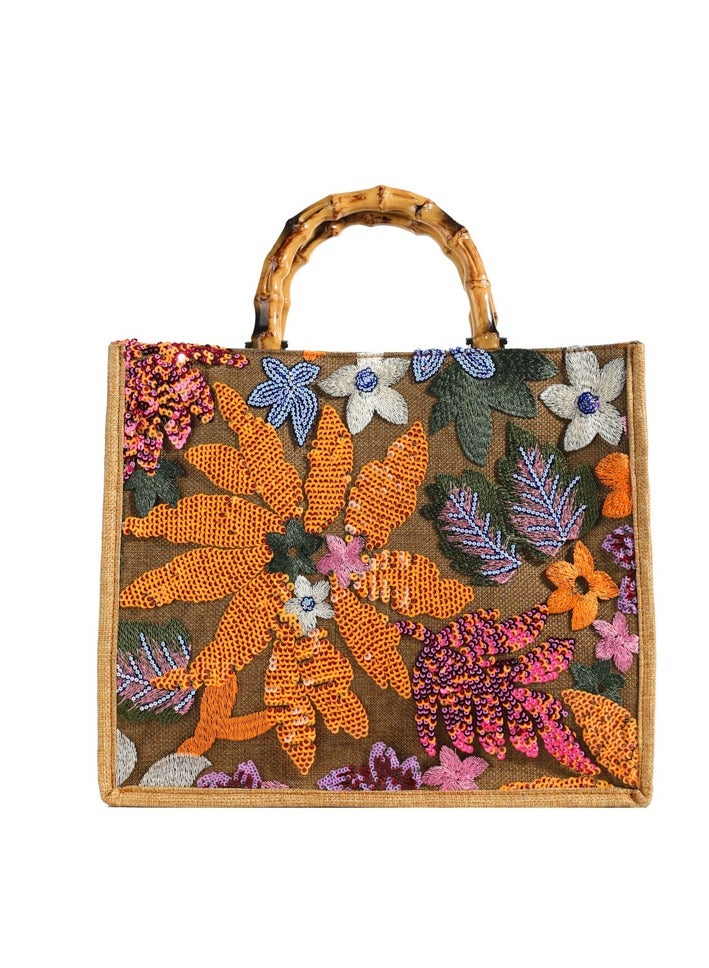 Mark Fairwhale Sparkling Straw Woven Tote Bag Handbag 