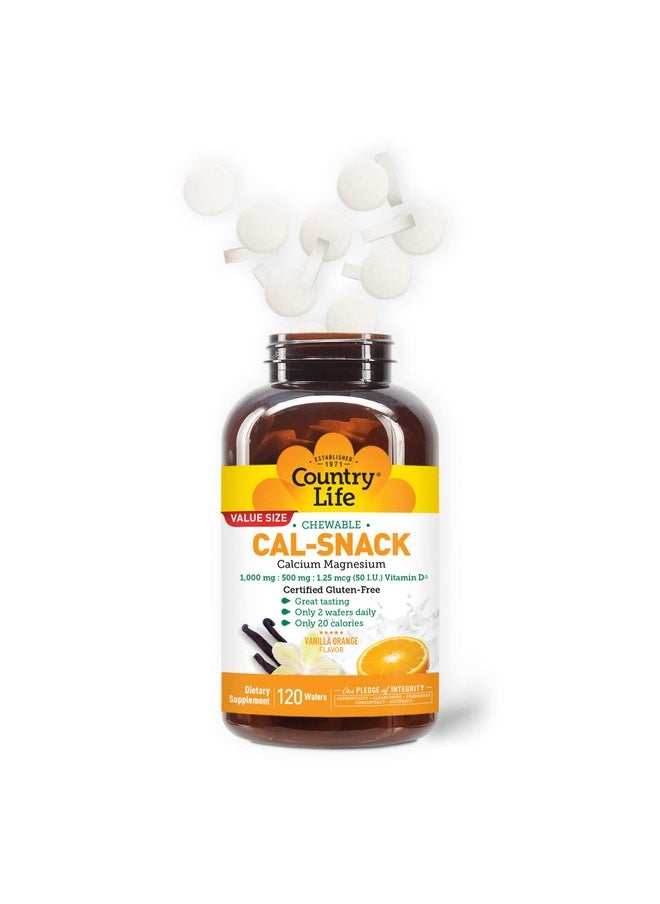 Country Life Calsnack Chewable Calcium Magnesium With Vitamin D 1000Mg/500Mg/50 Iu Dairyfree Vanilla Orange Flavor 120 Wafers Certified Gluten Free Certified Vegan  - Image 4