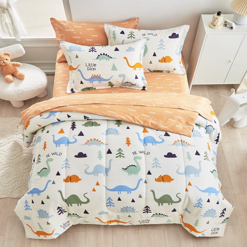 Joyreap Bed in a Bag Cotton, Dinosaur Reversible Design, Twin Size 6-Piece Cotton Bedding Comforter Set for Kids Boys n Girls- 1 Comforter, 2 Pillow Shams, 1 Flat Sheet, 1 Fitted Sheet, 1 Pillowcase - Image 3