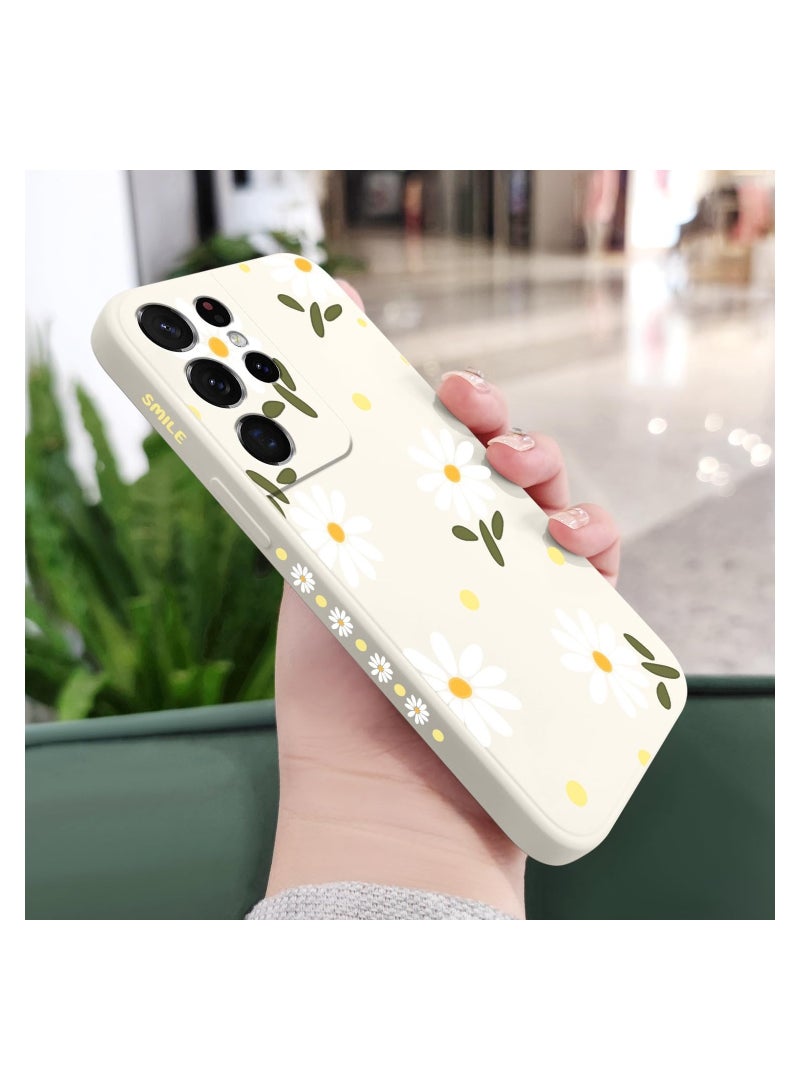 for Samsung S21 Ultra Case, for Samsung Galaxy S21 Ultra Case Butterfly Floral Astronauts Creative Sides Phone Cover Fashionablee Designs Soft Silicone Slim S21 Ultra Phone Case-Daisy White - Image 3