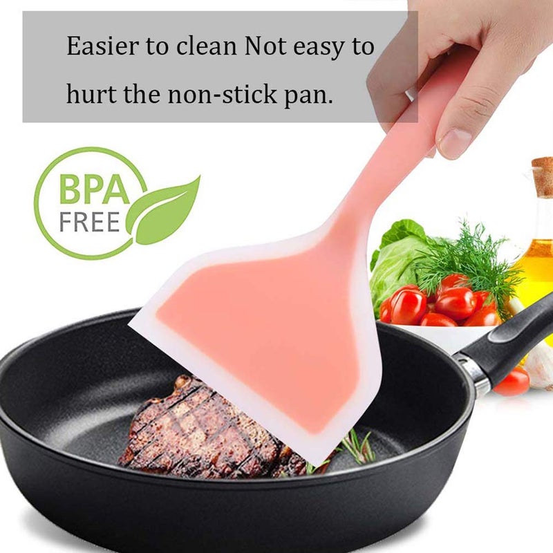Goeielewe Goeielewe Omelette Spatula 10-Inch Silicone Pancakes Shovel Durable Heat-resistant Wide Spatula Turner Nonstick Fried Shovel for Eggs Crepes Brownies Fish Pancake Pizza (Pink)  - Image 3