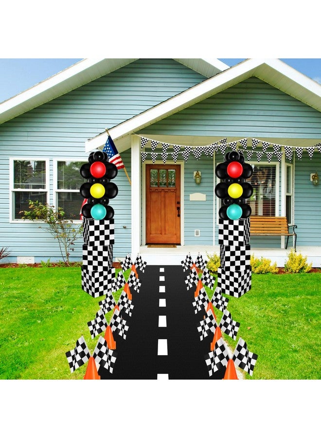 Hungdao Hungdao 95 Pcs Racing Car Birthday Party Decorations Trunk Or Treat Car Decorations Includes Treat Boxes Traffic Lights Balloon Traffic Cones Racing Flags Grid String Flags Racetrack Floor Runner - Image 5