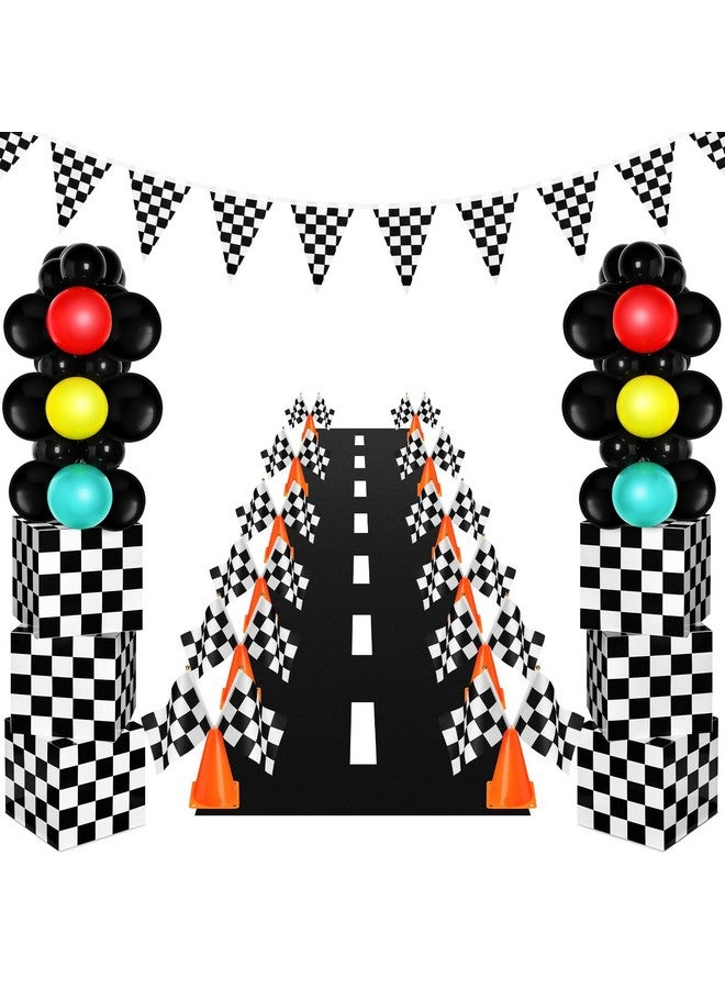 Hungdao Hungdao 95 Pcs Racing Car Birthday Party Decorations Trunk Or Treat Car Decorations Includes Treat Boxes Traffic Lights Balloon Traffic Cones Racing Flags Grid String Flags Racetrack Floor Runner - Image 1