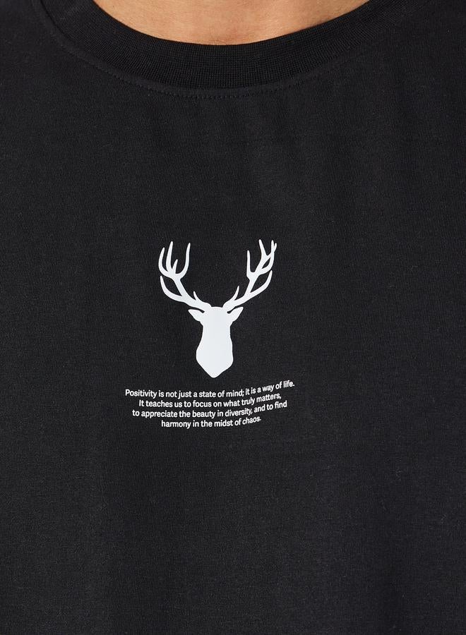 Styli Reindeer Graphic Oversized T-Shirt with Sleeve Badge - Image 3