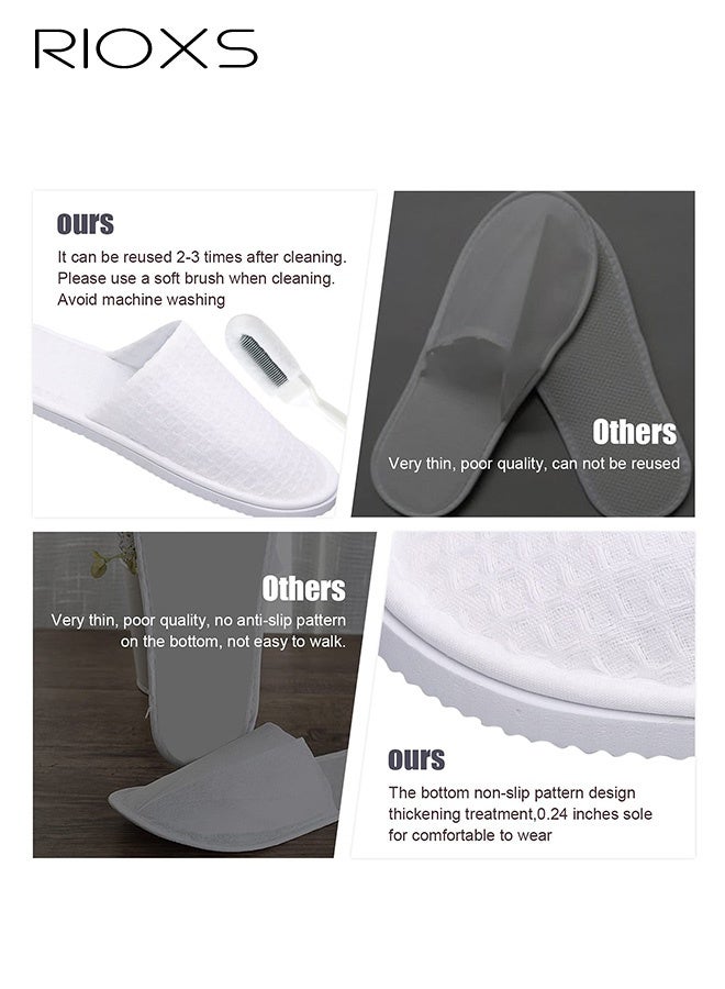 RIOXS Slippers for Guests, 9 Pairs Universal Spa Slippers, Closed-Toe Slippers for Women and Men, Non-Slip Half Slippers, Disposable Guests Slippers, Reusable House Slippers, White Hotel Slippers, Beauty Slippers, Comfzy Semi Slippers for Travel/ Wedding Party Bathroom Bedroom, Bulk Washable Slippers for Family - Image 4