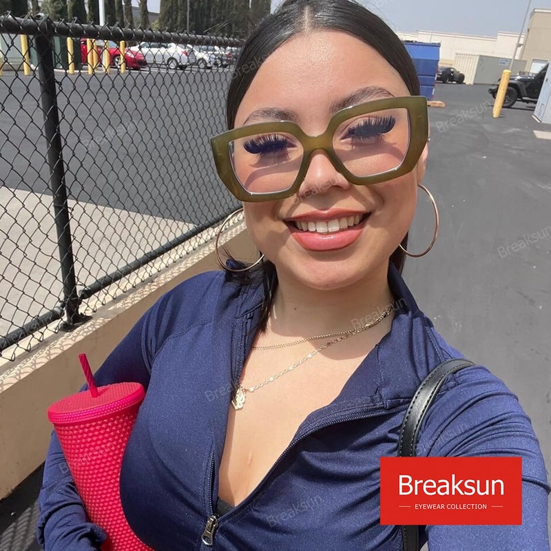 Breaksun نظارات بريكسون السميكة لحجب الضوء الأزرق للنساء والرجال، نظارات عصرية كبيرة مربعة للألعاب الحاسوبية (أخضر زيتوني) - Image 2