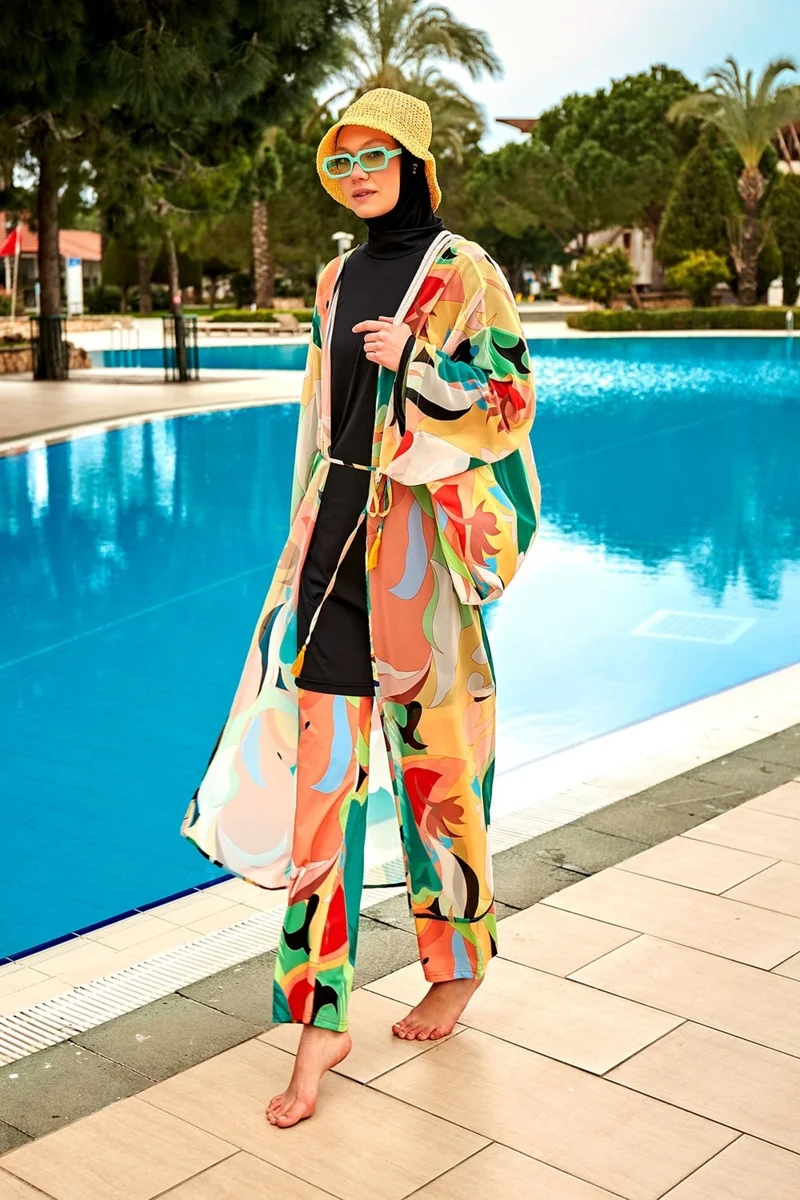 Marina Patterned Orange Kimono Kaftan P2404