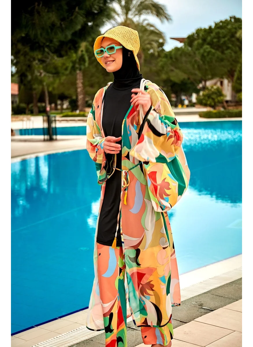Marina Patterned Orange Kimono Kaftan P2404