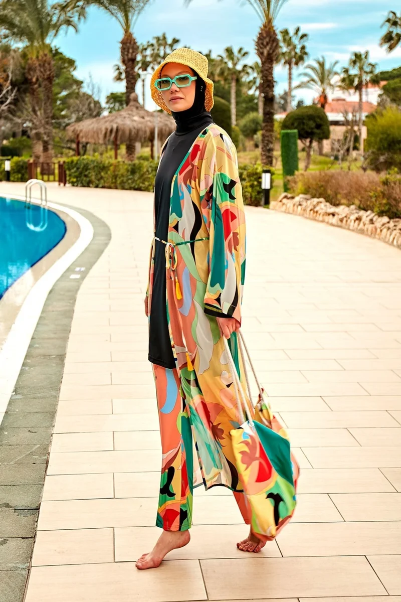 Marina Patterned Orange Kimono Kaftan P2404