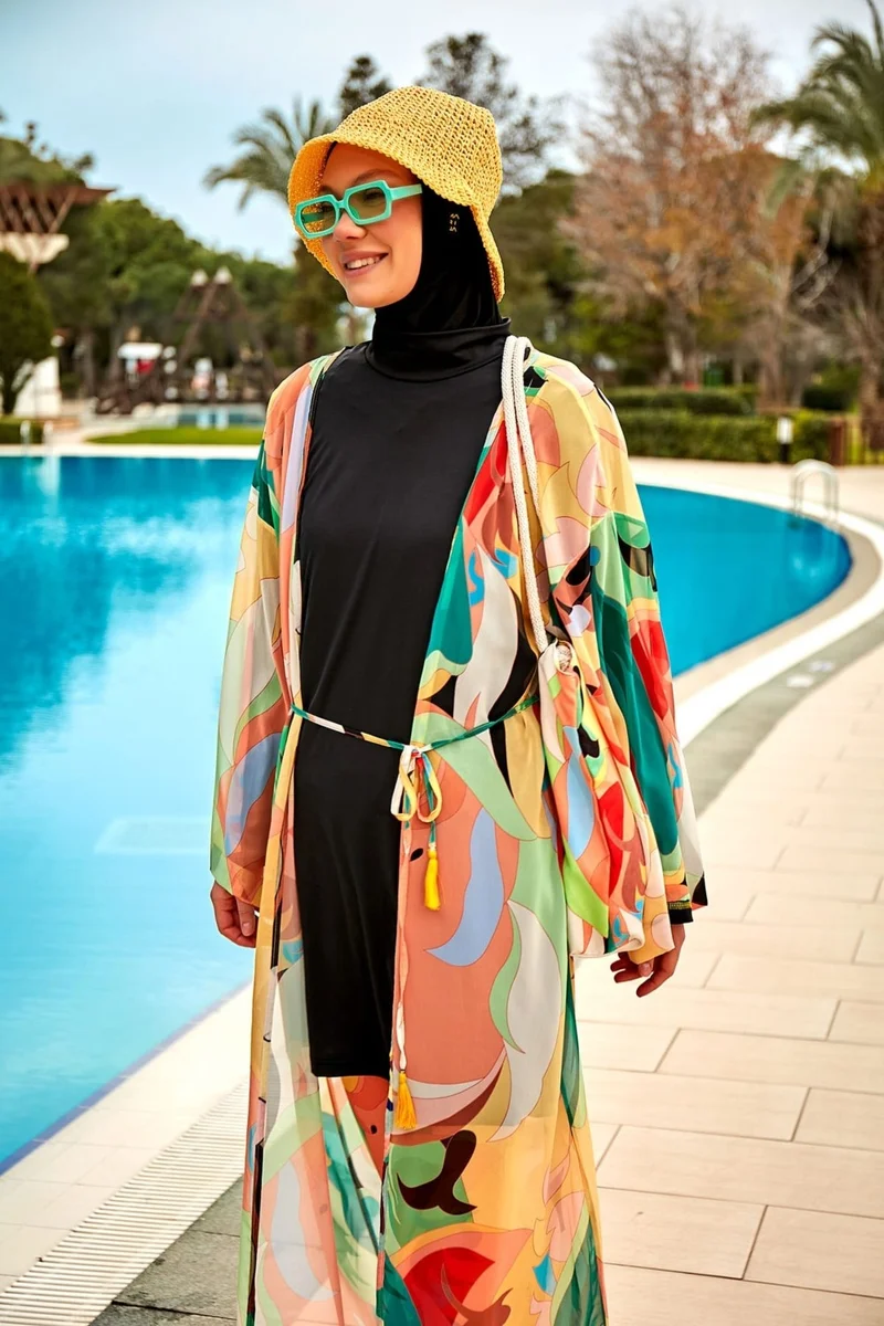 Marina Patterned Orange Kimono Kaftan P2404