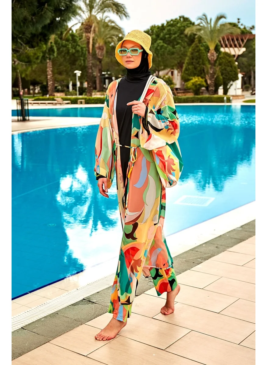 Marina Patterned Orange Kimono Kaftan P2404