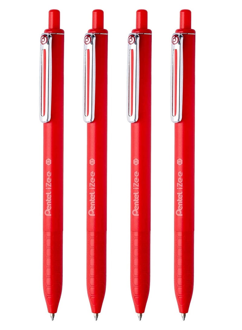 Pentel 4-Piece Izee Retractable Ballpoint Pen 0.7mm Tip Red Ink - Image 1