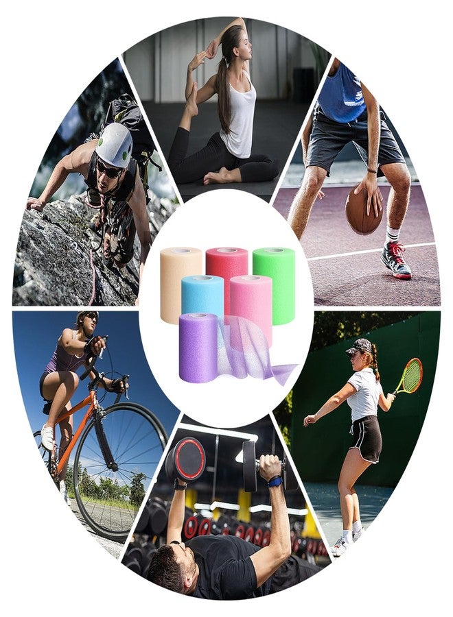دي شريط رياضي DE مُسبق اللف، 6 لفات من أربطة الرأس مُسبقة اللف للشعر وكرة القدم، ضمادة رياضية إسفنجية قابلة للفك للكاحلين والمعصمين واليدين والركبتين والمرفقين 2.75 بوصة × 12 ياردة، لون - Image 2