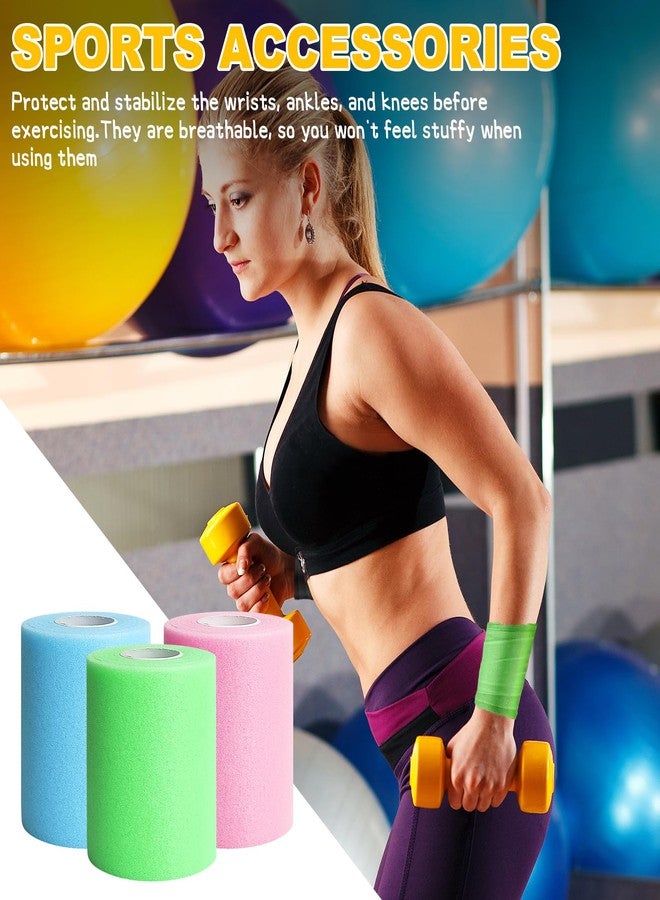 دي شريط رياضي DE مُسبق اللف، 6 لفات من أربطة الرأس مُسبقة اللف للشعر وكرة القدم، ضمادة رياضية إسفنجية قابلة للفك للكاحلين والمعصمين واليدين والركبتين والمرفقين 2.75 بوصة × 12 ياردة، لون - Image 5