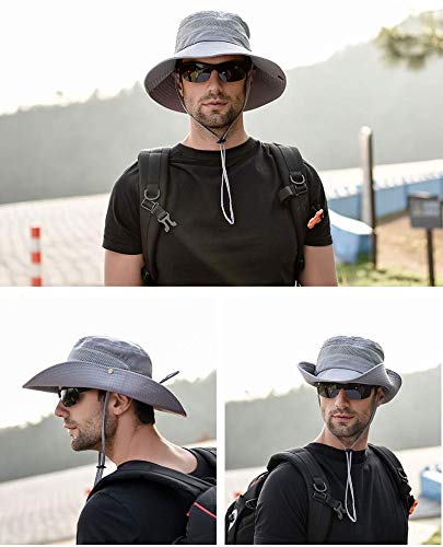 Gustave® Hat Cap for Men Wide Brim Summer Sun Cap for Men UV Protection Fishsing Hat Foldable Bucket Hat Outdoor(Grey) - Image 3