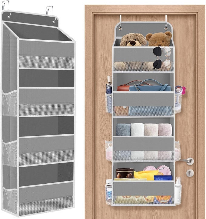 1 PACK OVER THE DOOR ORGANIZER HANGING STORAGE ORGANIZER WITH CLEAR WINDOW 40LB ULTRA STURDY LARGE CAPACITY ROOM ORGANIZER FOR PANTRY LAUNDRY BATHROOM NURSERY CLOSET BABY ESSENTIAL GREY