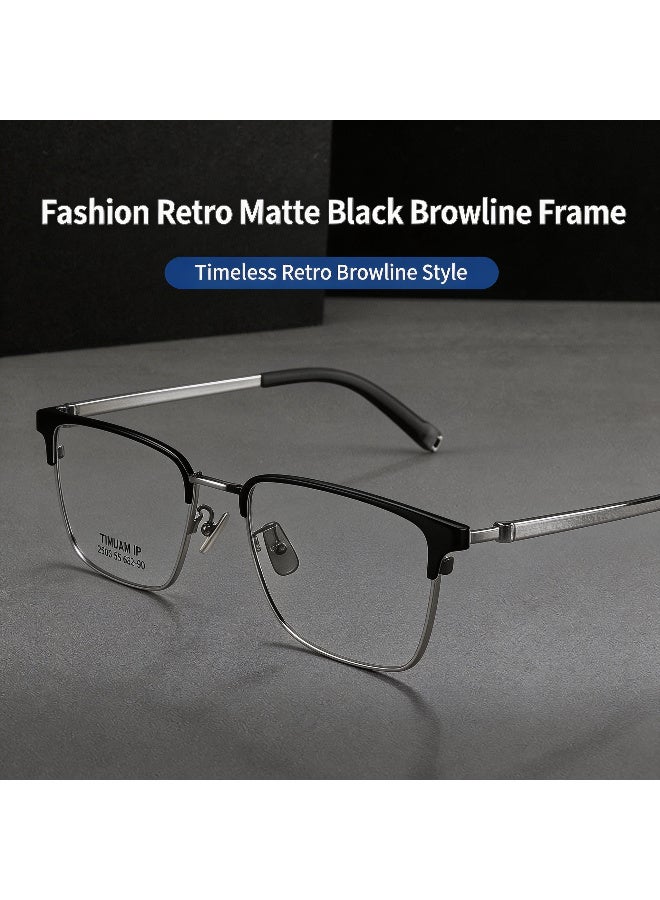 بوكيلار نظارات تيتانيوم PUKCLAR إطار كامل تيتانيوم نقي براولاين عدسات غير طبية أسود غير لامع للأعمال والموضة للرجال والنساء للمكتب والاستخدام اليومي - Image 2