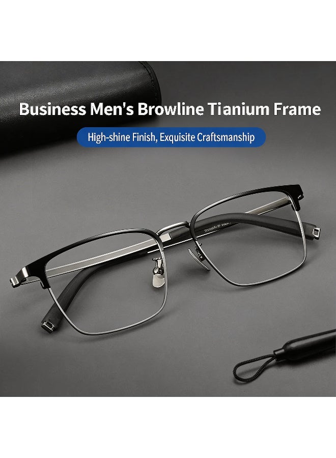 بوكيلار نظارات تيتانيوم PUKCLAR إطار كامل تيتانيوم نقي براولاين عدسات غير طبية أسود غير لامع للأعمال والموضة للرجال والنساء للمكتب والاستخدام اليومي - Image 3