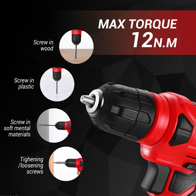 Dekopro 8V Cordless Drill  Drill Set With 3/8""Keyless Chuck  42Pcs Acessories  Built-In Led  Type-C Charge Cable  Red Power Drill For Drilling And Tightening/Loosening Screws - Image 5