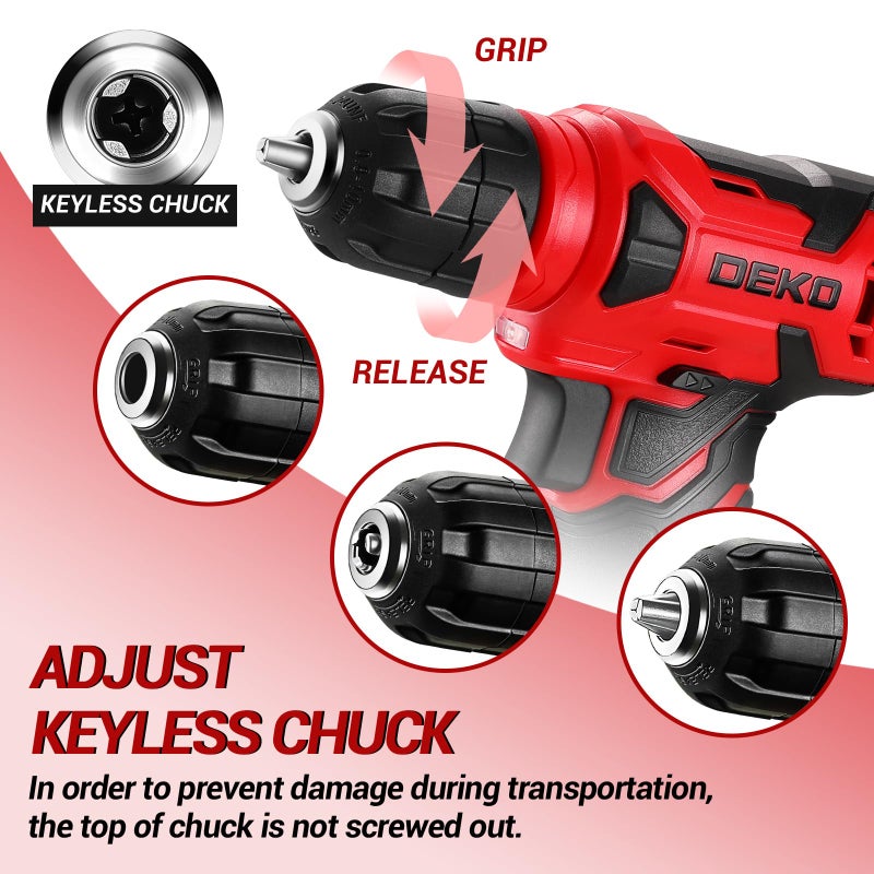 Dekopro 8V Cordless Drill  Drill Set With 3/8""Keyless Chuck  42Pcs Acessories  Built-In Led  Type-C Charge Cable  Red Power Drill For Drilling And Tightening/Loosening Screws - Image 3