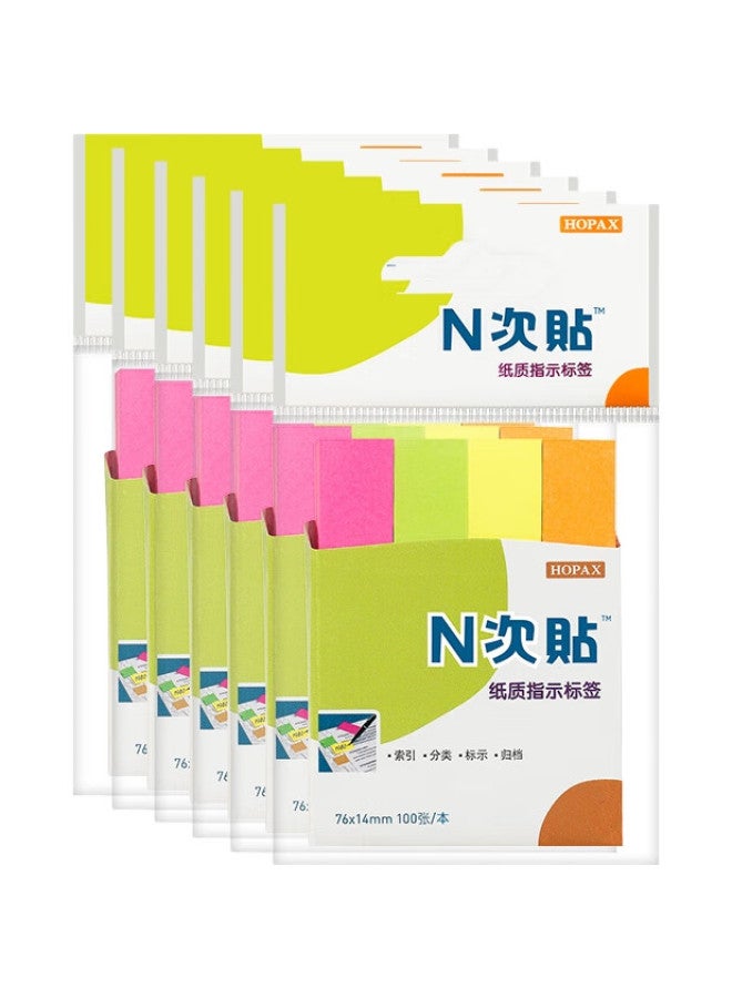 Stickn (Stickn) 2400 Sheets 4-Color Sticky Notes With Index Tabs 76*14Mm Label Memo Pad Fluorescent Color 6 Bags Pack 34019-J6 - Image 1